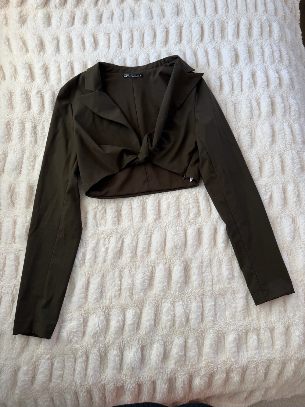 Zara Olive Cropped Tie-Front Blazer Top Size S
